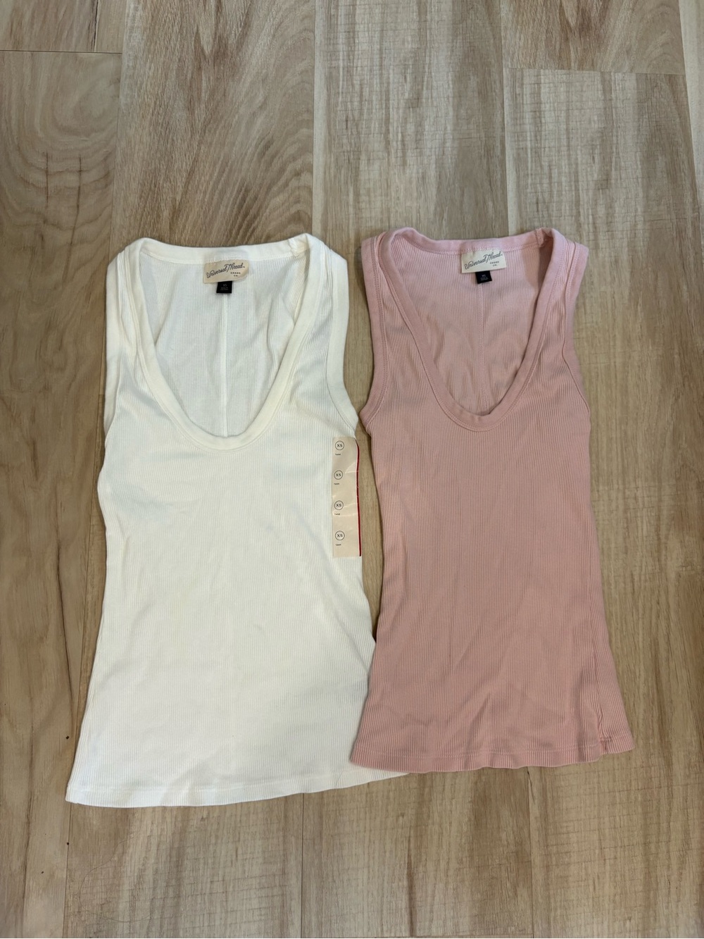 Universal Thread Ribbed Scoop Tank Duo — Cream & Dusty Pink